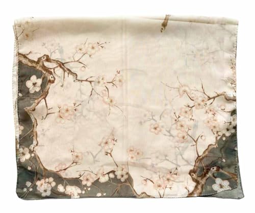 Xyueanlo Women's Chiffon Scarf Lightweight Scarves Fashion Elegant Floral Print Scarfs Shawls - color: Little Plum Blossom Grey Pink