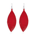 Large Genuine Soft leaf Leather Handmade Fringe Tassel Feather Lightweight Tear Drop Dangle Color Earrings for Women - color: Wine Red