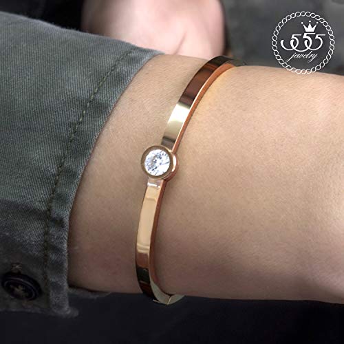 555Jewelry Womens Stainless Steel Shiny Bling Cubic Zirconia Bangle Bracelet