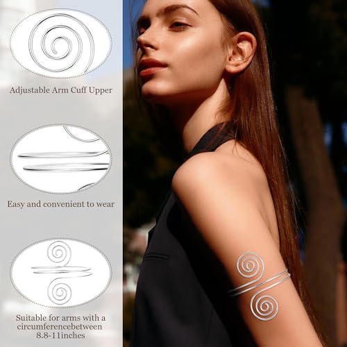 6 Pieces Upper Arm Cuff Arm Band Cuff Bangle Bracelet for Women Hammered Chunky Bracelets Open Wide Wire Bracelets Minimalist Coil Bangle Set Gold Sliver Wrist Cuff Wrap Bracelet Adjustable - color: Silver Cuff Bracelets C