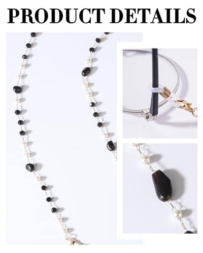 Bohemia Glasses Chain for Women - Boho Sunglasses Holders Around Neck Eyeglasses Charms for Eyewear Retainer Strap - color: Black