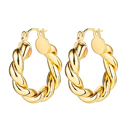 HILXURY Gold Chunky Hoop Earrings Set for Women, 14K Gold Plated Twisted Huggie Hoop Earring Hypoallergenic, Thick Open Hoops Set Lightweight - color: 6 gold hoops