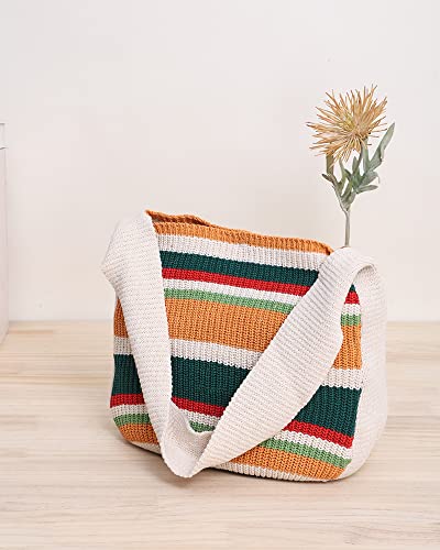 ENBEI Women's Crochet Tote Bag Knit Shoulder bag,Aesthetic Bag,Cute Eco-Friendly Tote for Travel,Daily Use,Gift Box Packaging - color: White-a