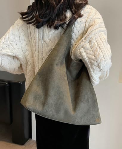 Womens Fashion Suede Shoulder Bags Large Tote Bag Retro Purse Handbag Casual Work Ladies Top Handle Satchel - color: A-brown1