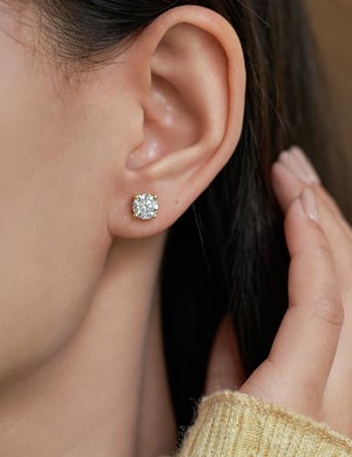 YODEWA 1/2/3ct Moissanite Stud Earrings for Women 925 Sterling Silver Hypoallergenic Butterfly Back 1 Pair DEF Color Lab Created Brilliant Round Moissanite Earrings - color: Round Yellow, size: 1CTW(0.5CT*2-5.0mm)