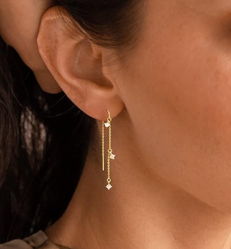 Gold Earrings for Women Trendy, Simple Dainty 14K Gold Plated Paperclip Square Chain Link Dangle Hoops Earrings Pin Stud Huggie Earrings Lightweight Hypoallergenic Minimalist Aesthetic Gold Jewelry for Christmas Gifts - color: style 1