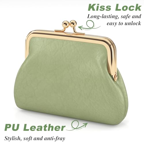 Coin Purse, Small PU Leather Change Purse, Coin Wallet with Clasp, Car Change Holder Pouch for Woman Men Kids Girls, Green - color: Green