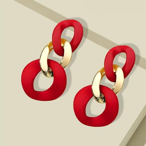 Charm Elegant Hollow Color Chain Acrylic Geometric Temperament Dangle Drop Earrings Bohemian Minimalist Hypoallergenic Jewelry Gift - color: Red Gold Red Earrings