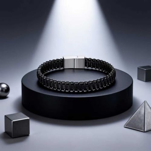 Men's Leather Bracelet, Stackable Stainless Steel Clasp Bracelets for Men Stylish Birthday, Thanksgiving, Valentine's Day Gift for My Man - style: 8.2" Black Beads