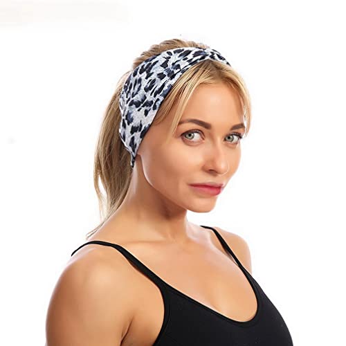Woration Headband Yoga Leopard Print Cross Wide Elastic Headwear Head Wrap Hairband Twist Turban Knot Headpiece Hair Accessories for Women, Girls - Light Blue - color: Leopard A