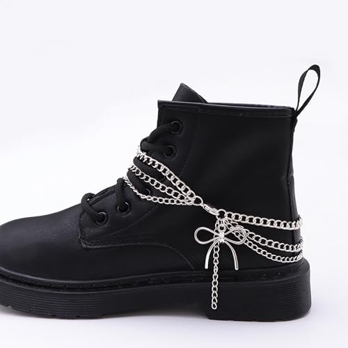 Nojess 2Pcs Punk Goth Shoe Chains Skull Boot chains Skeleton Hand Shoe Charms Shoes Sneakers Martin Boots Accessories Stuff - style: Bow Chain