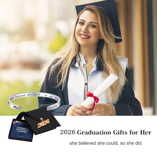 M MOOHAM Graduation Gift for Her Him 2026, Inspirational Graduation Bracelets Class of 2026 High School College Graduation Gift for Her with Graduation Box - style: " With Box -She Believed She Could So She Did
