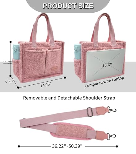 Large Canvas Tote Bag for Women Work Tote Bags with Pockets Laptop Crossbody Purses Everyday Bag Handbags for Travel - color: Plush Pink