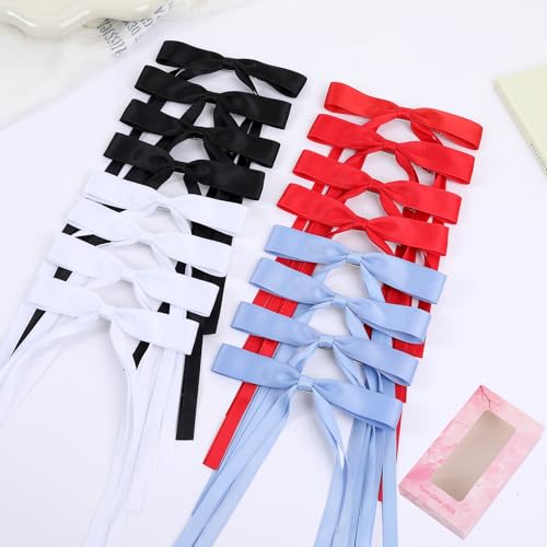 WORTL Hair Bows Clips Hair Ribbon Bowknot with Long Tail Bows Barrettes Hair Accessories for Women Girls 16PCS （Red，White，Blue，Black） - color: Red，White，Blue，Black