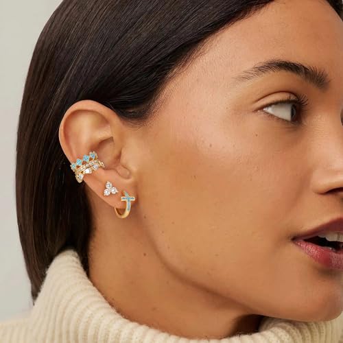 MEVECCO Ear Cuff Non Piercing for Women 18K Gold Plated Dainty Ear Cuff Earring Stacks Cartilage Clip On Wrap Huggie Minimalist Fake Piercings Open Hoops Jewelry Gifts - style: flower-tur