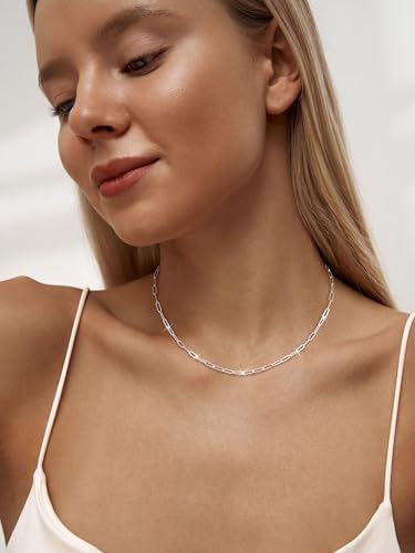 MBW Silver Paperclip Chain Necklace for Women,Dainty Sterling Silver Choker Necklaces for Women Trendy Simple Long Chunky Minimalist Waterproof Link Necklace Jewelry Gifts for Women 16/18/20 in - color: Paperclip-5mm/18inch