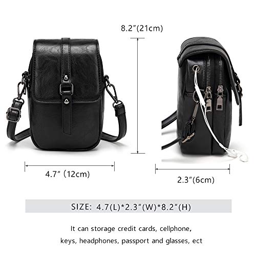 myfriday Vintage Crossbody Phone Bag for Women, Small PU Leather Shoulder Purse and Handbag - color: A-02-black