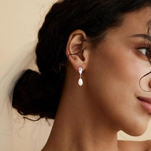 LLWOM Gold Silver CZ Teardrop Dangling, Pearl Drop Studs Dangle Earrings for Women Trendy, Hypoallergenic Jewelry Gift for Wedding/Party/Prom/Daily - color: Silver Pearl Teardrop