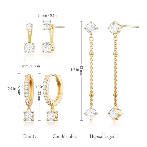 Robaice Dangle Earrings for Women, Long Hypoallergenic Earrings Set for Multiple Piercings, Gold Hoop Earrings Set