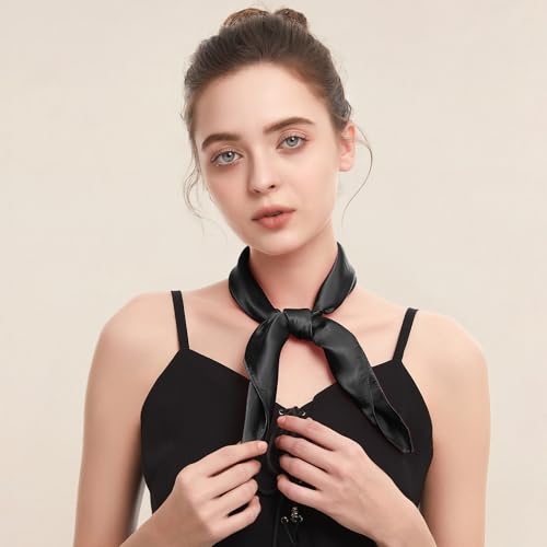 American Trends Women Silk Feeling Scarf Satin Head Scarves Square Wrap Neck Scarf Lightweight Silk Like Bandana - color: Z 2 Pack Black