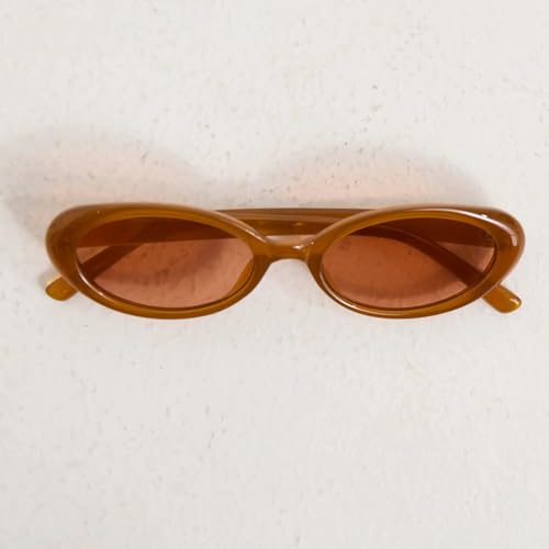 90s Sunglasses for Women Men Retro Small Oval Sunglasses - color: Brown/Brown