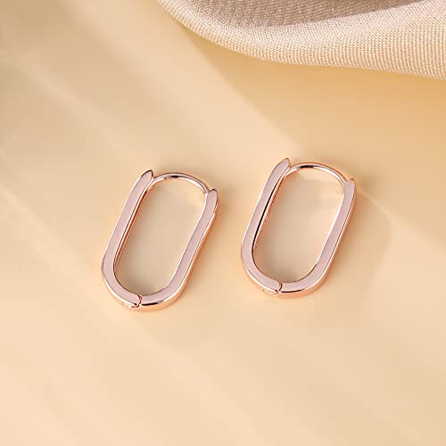 Reffeer 925 Sterling Silver U Hoop Earrings for Women Teens Minimalist Square Hoop Earrings U Huggie Earrings - color: C-Rose