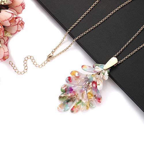 ARATLENCH Acrylic Pendant necklace Earrings – Long Statement Leaf Charm Necklace Tortoise Resin Palm Leaf Earrings Fashion Necklaces Earrings for Women - color: Floral