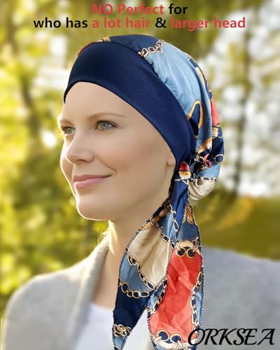 Chemo Headwear for Women Head Scarf Headwraps Silky Soft Turbans for Women Cancer Hats Chemo Beanie Coverings Scarves - color: B Dark Blue Pattern1