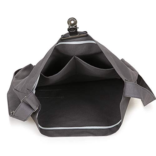 Covelin Women's Retro Large Size Canvas Shoulder Bag Hobo Crossbody Handbag Casual Tote - color: Dark Grey