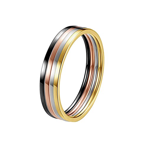 3pcs 1mm Stainless Steel Plain Band Knuckle Stacking Midi Rings for Women Comfort Fit - color: 4pcs Silver+Rose+Gold+Black (Flat)
