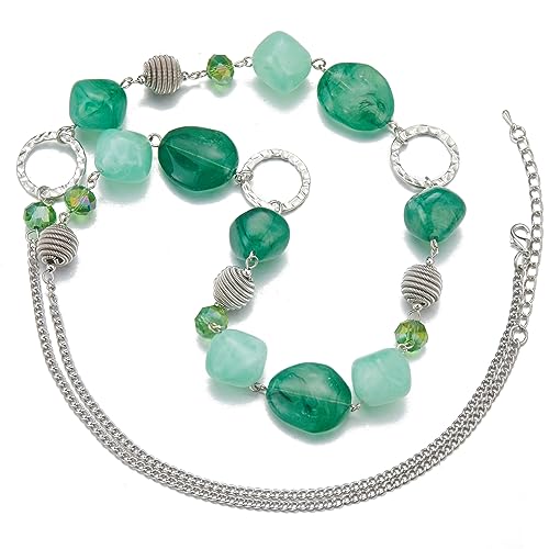 BULINLIN Beaded Long Necklace for Women Silver Sweater Chain Necklace with Crystal Resin Beads, Fashion Jewelry Necklace - color: 53-Dark light jade green
