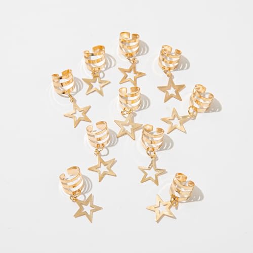 20 Pcs Hollow Star Hair Cuffs Gold Hair Braid Clips for Dreadlocks Twists Braids Jewelry Beads Pendants Accessories (Gold) - color: Gold