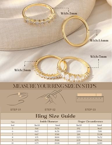 LOLIAS 14K Gold Plated Stackable Rings for Women Non Tarnish - Dainty Cubic Zirconia Wedding Bands Ring Set Minimalist Trendy Statement Engagement Promise Thumb Rings Stacking Size 5-10 - style: Sparkly-14K Gold Plated