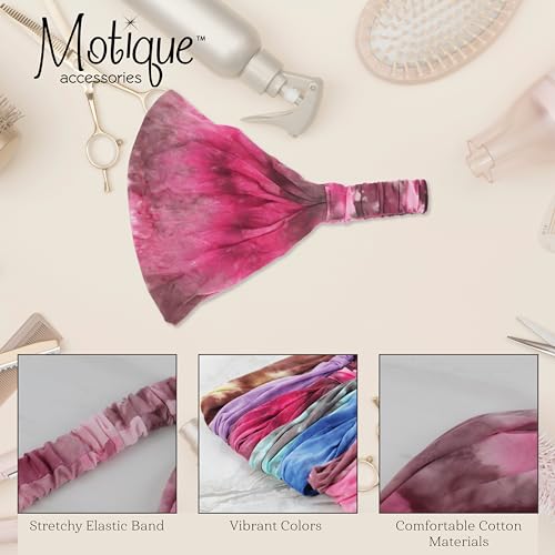 Motique Accessories Pink Stretchy Headwrap Tye Dye Boho Wide Hair Band Yoga - color: Pink