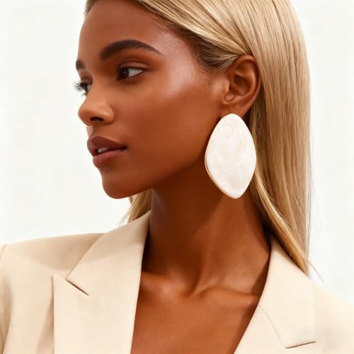 Statement Earrings for Women Big Earrings Large Statement Earrings Chunky Irregular Geometric Drop Dangle Earrings Oval Round Pebble Shape Earrings Chunky Jewelry - style: White