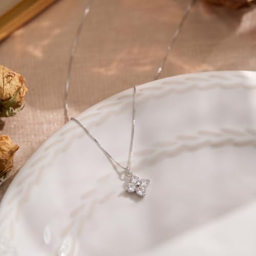 Dainty Gold Necklaces for Women Trendy Non Tarnish 14K Gold Plated Cubic Zirconia Necklace Layered Simple Cute Four Leaf Clover Choker Jewelry Birthday Gifts - color: Silver, style: Box CZ