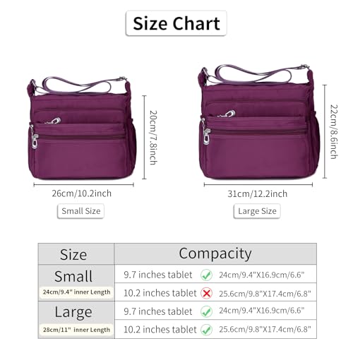 NOTAG Crossbody Bag for Women Waterproof Shoulder Bag Messenger Bag Casual Nylon Purse Handbag - color: Purple-l