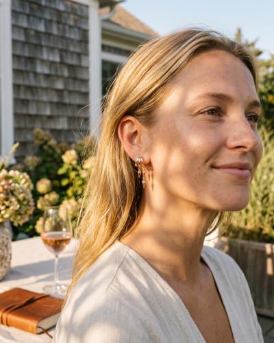 MUMREUES Gold Earrings for Women Trendy 14K Gold Plated Dangle Earrings Small Hoop Huggie Drop Stud Earrings Cubic Zirconia Simple Minimalist Dainty Chain Tassel Hypoallergenic Earrings - color: Simple & Rose Gold