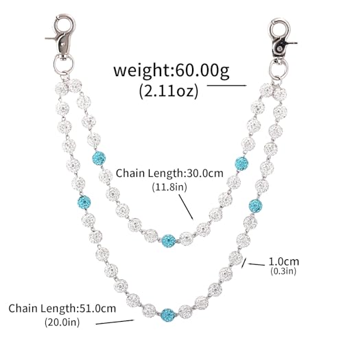 Rhinestone Ball Jeans Chain, Double Layer Crystal Waist Chain, Silver & Blue Sparkly Bling Pants Chain, Hip Hop Belt Chain Accessories for Women Men, Y2K Punk Aesthetic for Party, Festival, Everyday Wear - color: Blue