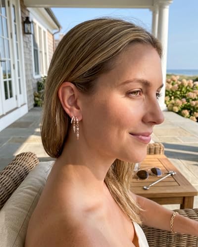 MUMREUES Gold Earrings for Women Trendy 14K Gold Plated Dangle Earrings Small Hoop Huggie Drop Stud Earrings Cubic Zirconia Simple Minimalist Dainty Chain Tassel Hypoallergenic Earrings - color: CZ Tassel & Rose Gold