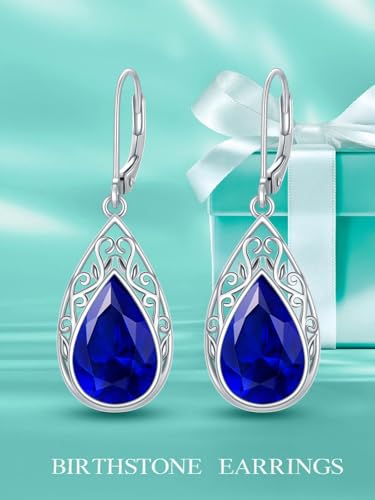 POIUY Gifts for Women Hypoallergenic Teardrop Filigree Birthstone Leverback Dangle Earrings 18K White Gold Fashion Jewelry Anniversary Wedding Birthday Gifts for Women Daughter Sister Girlfriend Wife - style: 9-September Birthstone Earrings
