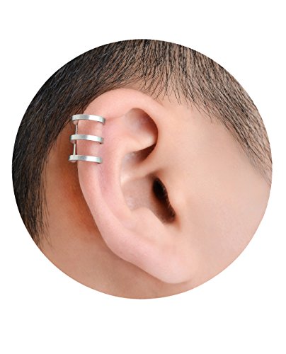 Tornito 4-10 Pairs Stainless Steel Ear Cuff Helix Cartilage Clip On Wrap Earrings Fake Nose Ring Non-Piercing Adjustable - color: A4: 4 Pairs, Silver Tone