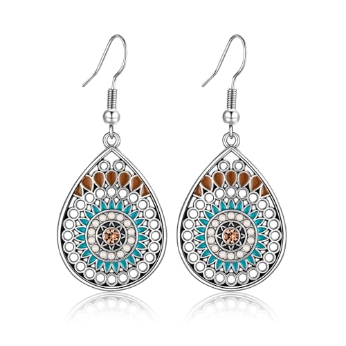 Silver Dangle Earrings For Women Trendy,Boho Cute Drop Western Earings,Vintage Gothic Ethnic Statement Beach Vacation Long Earrings with Leaf Teardrop Turquoise Crystal Tassels,Fashion Jewelry Birthday Gift. - color: A31) Drip Glaze Teardrop