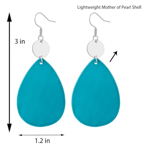Elisheva Bohemian Lightweight Mother of Pearl Shell Drop Dangle Earrings for Women, Boho Chic Hippie Waterdrop Statement Jewelry Gift - color: teal green