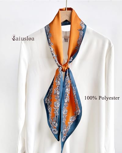 Purse Scarf For Handbags Head Scarves For Women's Hair Bags Scarfs Long Skinny Scarves Fashion Silky - color: A16-orange Gray Border