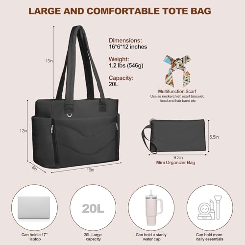 YFWE Puffer Tote Bag for women, Lightweight Tote Bag with Compartments for Work, Travel, School, Gym & Nurses - color: Black