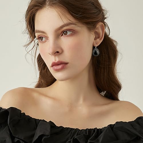 Unique Bohemian Vintage Sparkly Crystal Colorful Round Flower leverback earrings Boho Retro Bronze Circle Beaded Flower Floral Dangle Drop Earrings for Women - color: Black 17