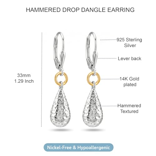 LeCalla 925 Sterling Silver Drop & Dangle Earrings for Women | Handmade Hammered Textured Drop Dangle Earring Jewelry | Women's Hammered Earrings Jewelry for Gift Mom Wife - color: Hammered Teardrop
