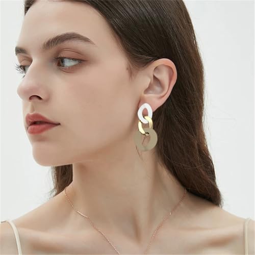 Charm Elegant Hollow Color Chain Acrylic Geometric Temperament Dangle Drop Earrings Bohemian Minimalist Hypoallergenic Jewelry Gift - color: White Gold Brown