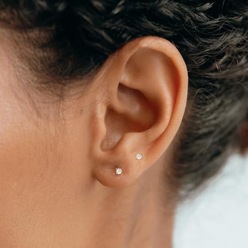20G Hypoallergenic Surgical Steel Square Pearl Ball CZ Flat Back Stud Earrings for Sensitive Ear, Lightweight Shiny Earrings Studs for Helix Tragus Cartilage Multiple Piercing - color: Gold-G